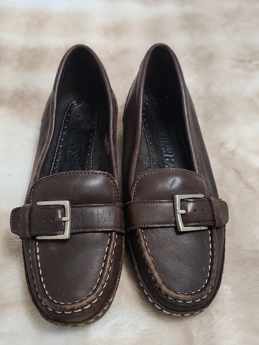 St. John's Bay Women's Classic Brown Leather Slip On Loafers With Buckle